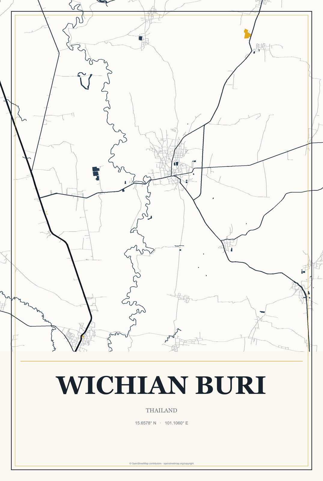 Wichian Buri, Thailand City Map Aluminum Sign in Citrine Modern style