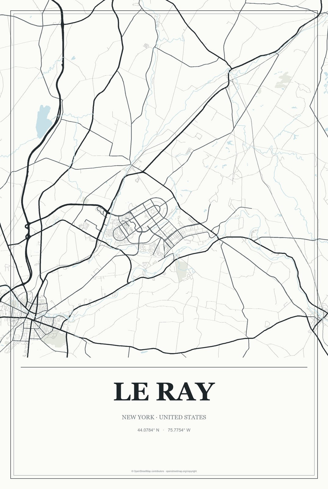 Le Ray, New York City Map Aluminum Sign in Gallery Air style