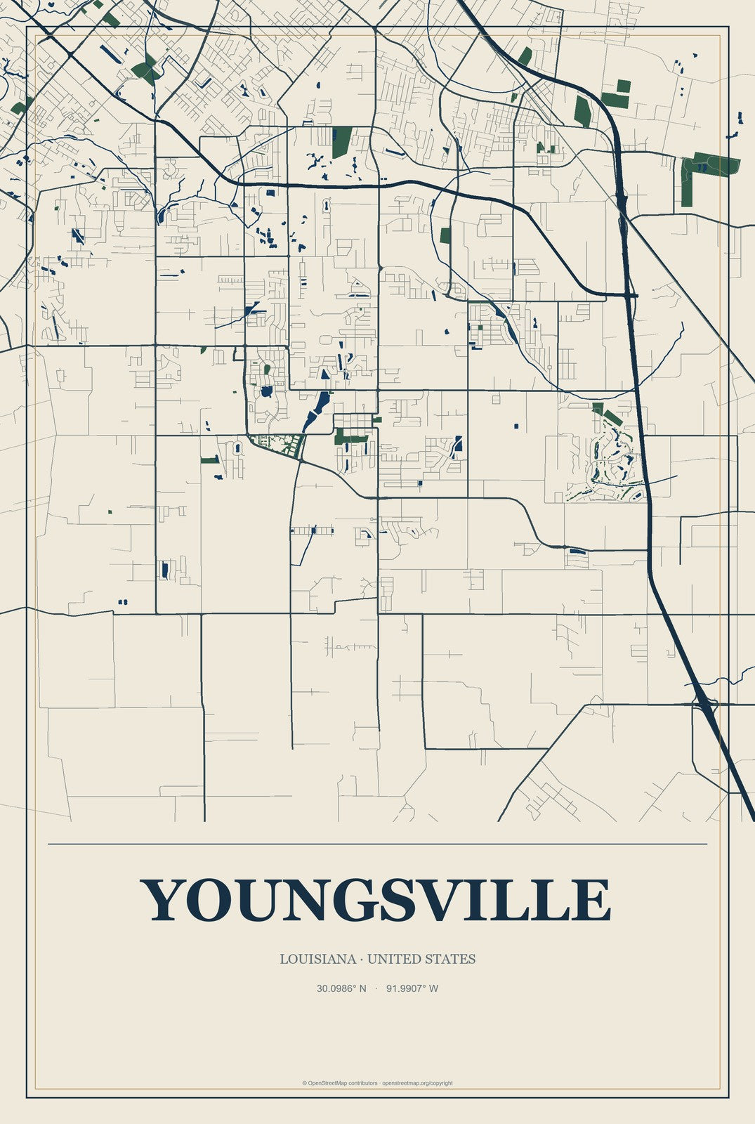 Youngsville, Louisiana City Map Aluminum Sign in Coastal Cutout style