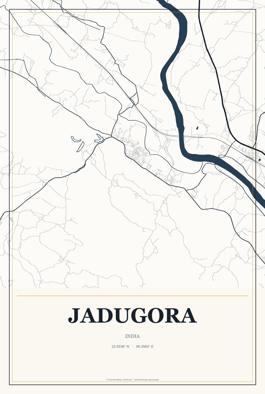 Jadugora, India City Map Aluminum Sign in Citrine Modern style