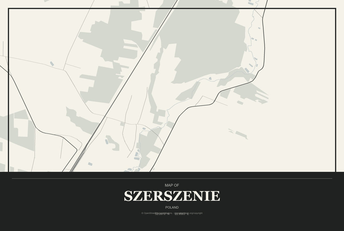 Szerszenie, Poland City Map Aluminum Sign in Museum Plaque style