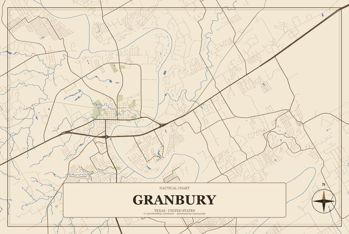 Granbury, Texas City Map Aluminum Sign in Heritage Nautical style