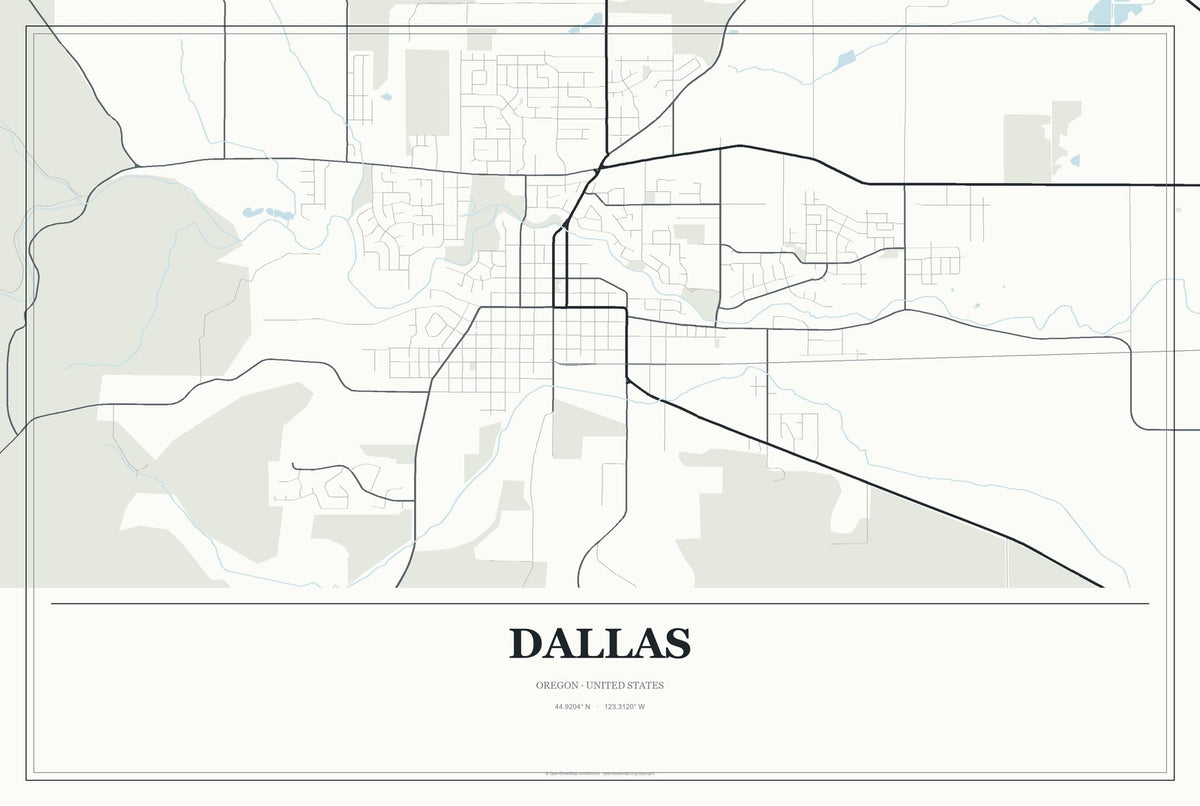 Dallas, Oregon City Map Aluminum Sign in Gallery Air style