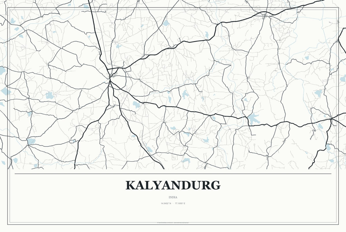 Kalyandurg, India City Map Aluminum Sign in Gallery Air style