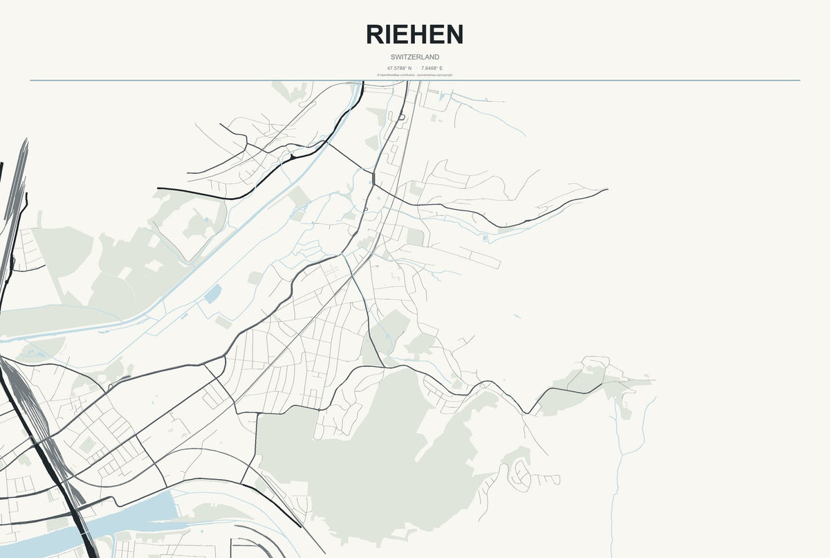 Riehen, Switzerland City Map Aluminum Sign in Headline Atlas style