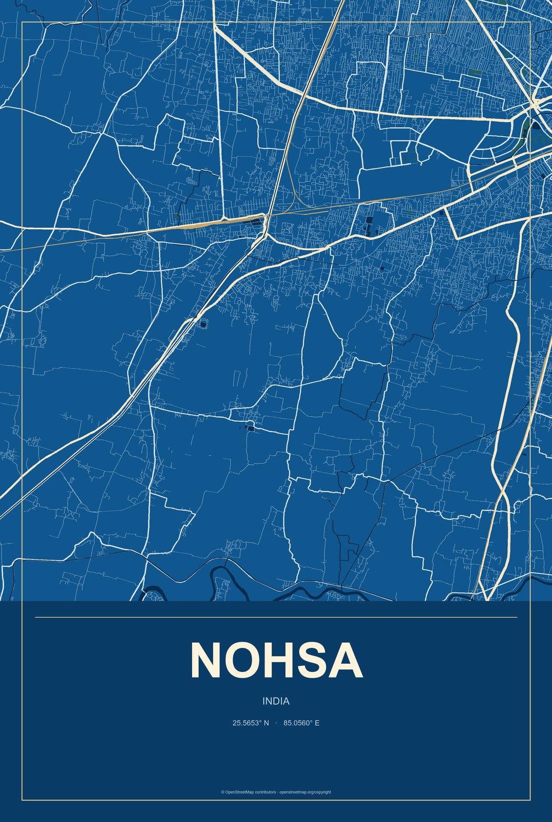 Nohsa, India City Map Aluminum Sign in Harbor Cobalt style