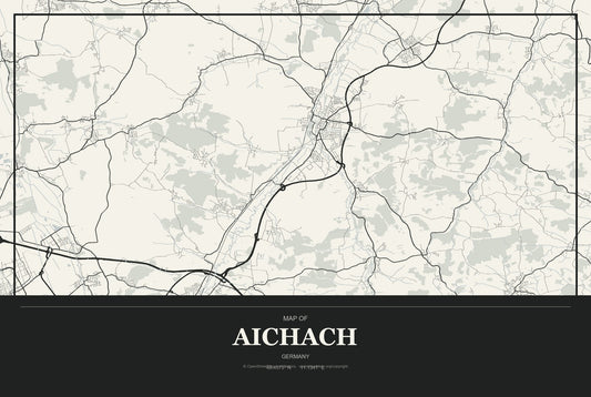 Aichach, Germany City Map Aluminum Sign in Museum Plaque style