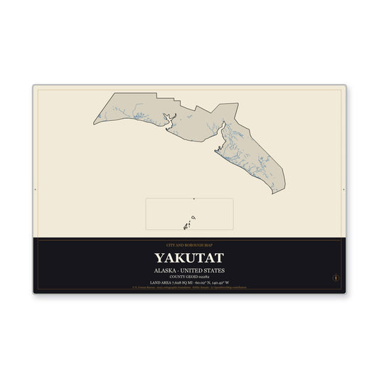 Yakutat City and Borough, Alaska Map Aluminum Sign in Museum Plaque style