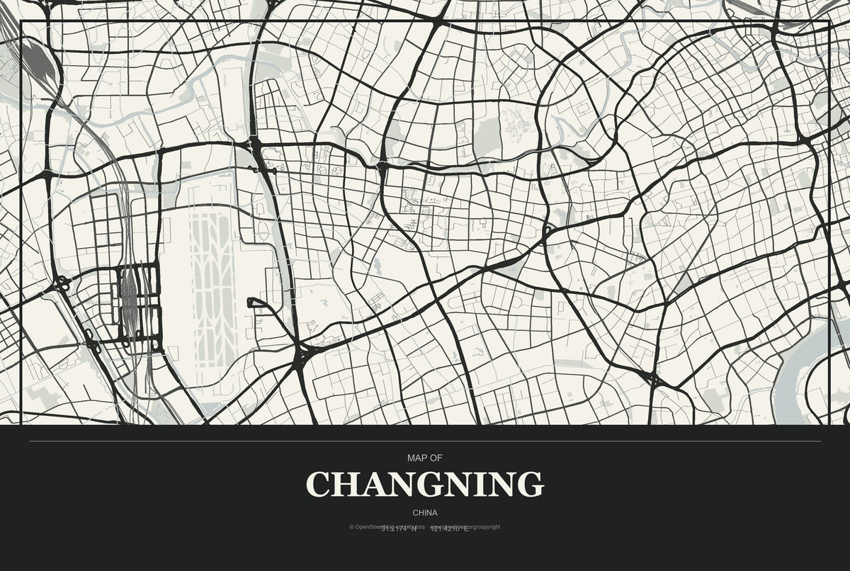 Changning, Shanghai, China City Map Aluminum Sign in Museum Plaque style