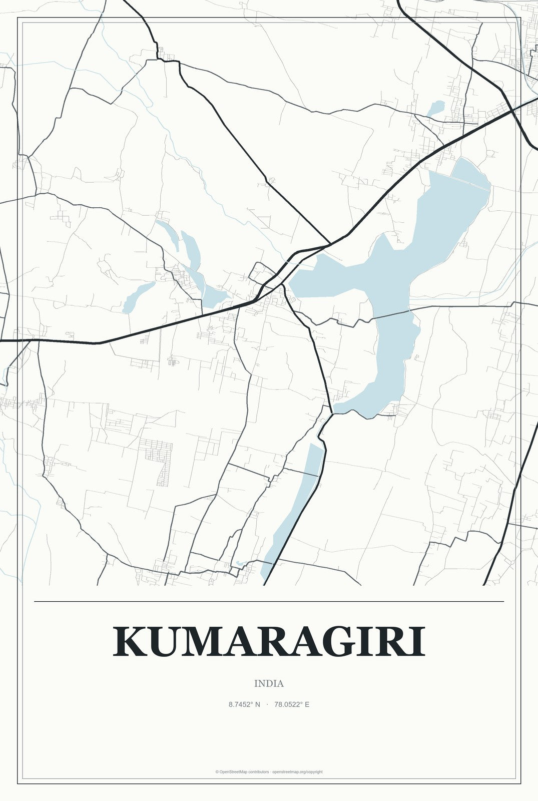 Kumaragiri, India City Map Aluminum Sign in Gallery Air style