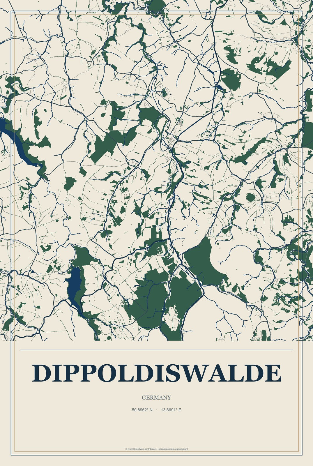 Dippoldiswalde, Germany City Map Aluminum Sign in Coastal Cutout style