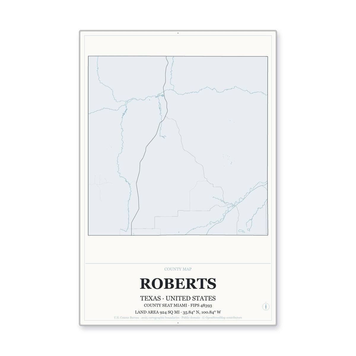 Roberts County, Texas Map Aluminum Sign in Gallery Air style