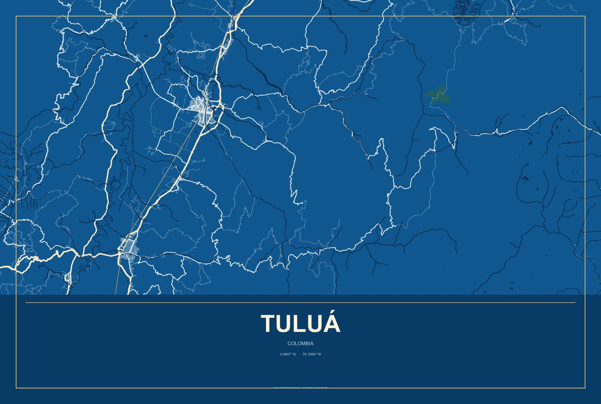 Tuluá, Colombia City Map Aluminum Sign in Harbor Cobalt style