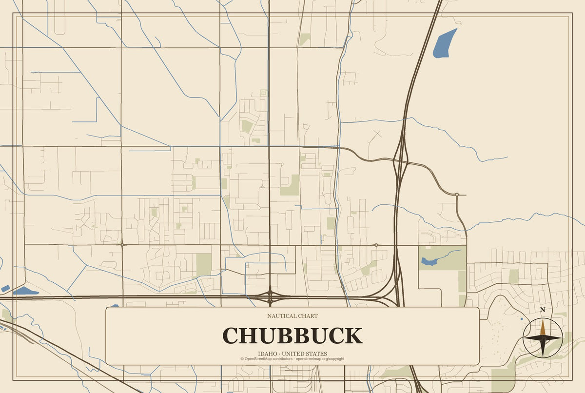 Chubbuck, Idaho City Map Aluminum Sign in Heritage Nautical style