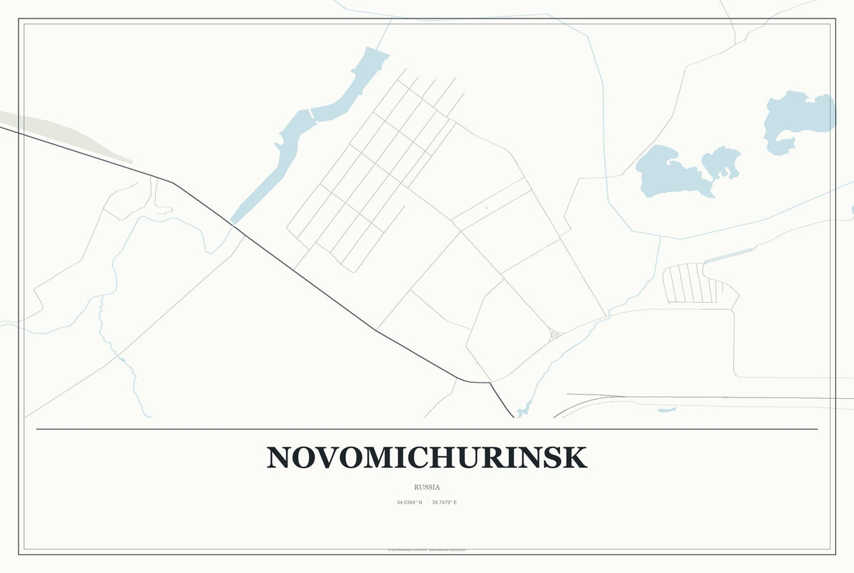 Novomichurinsk, Russia City Map Aluminum Sign in Gallery Air style