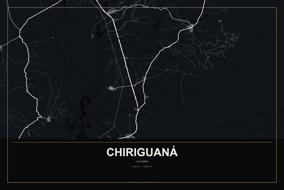 Chiriguaná, Colombia City Map Aluminum Sign in Metropolitan Noir style
