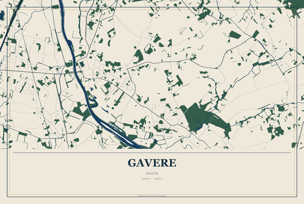 Gavere, Belgium City Map Aluminum Sign in Coastal Cutout style