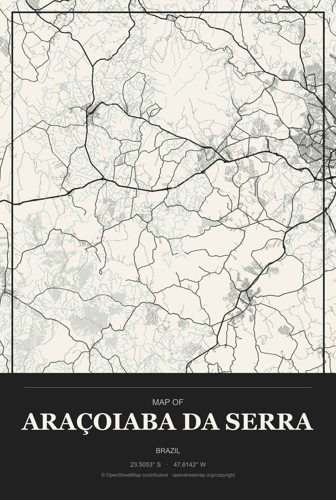 Araçoiaba da Serra, Brazil City Map Aluminum Sign in Museum Plaque style