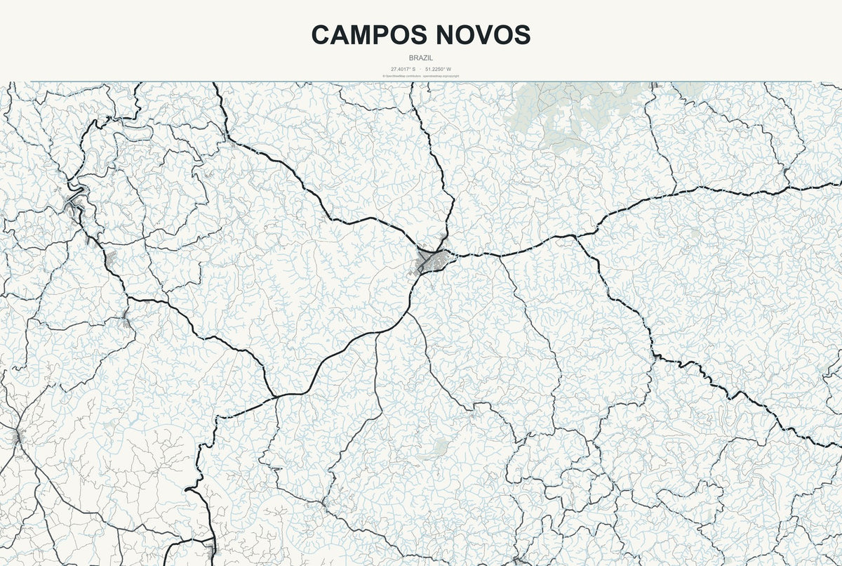 Campos Novos, Brazil City Map Aluminum Sign in Headline Atlas style