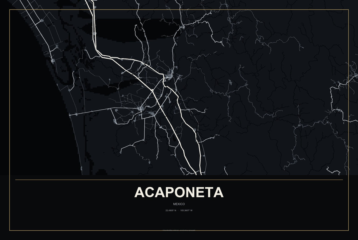 Acaponeta, Mexico City Map Aluminum Sign in Metropolitan Noir style