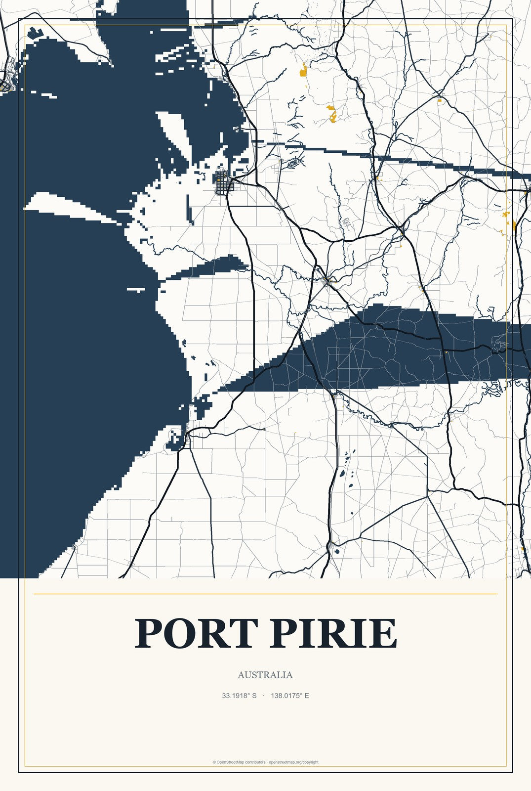 Port Pirie, Australia City Map Aluminum Sign in Citrine Modern style