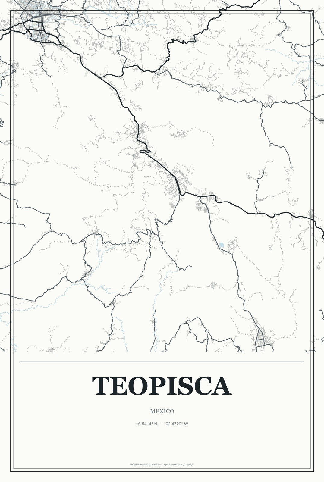 Teopisca, Mexico City Map Aluminum Sign in Gallery Air style