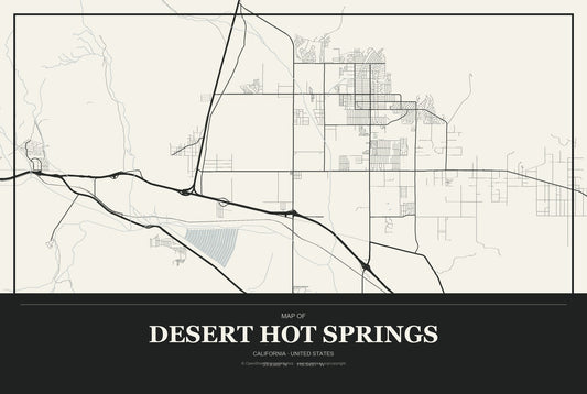 Desert Hot Springs, California City Map Aluminum Sign in Museum Plaque style