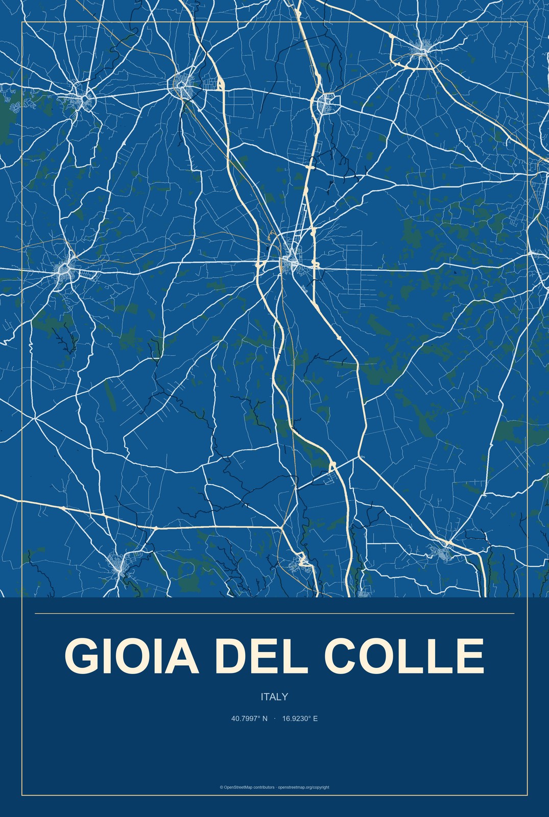 Gioia del Colle, Italy City Map Aluminum Sign in Harbor Cobalt style