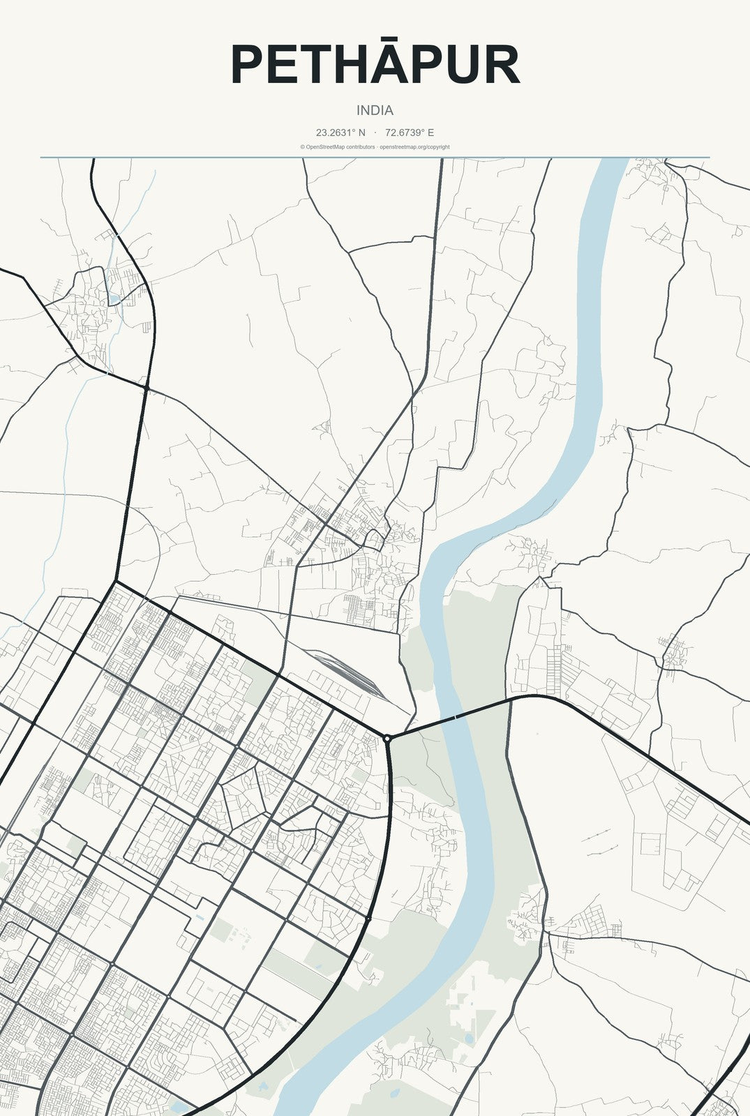Pethāpur, India City Map Aluminum Sign in Headline Atlas style