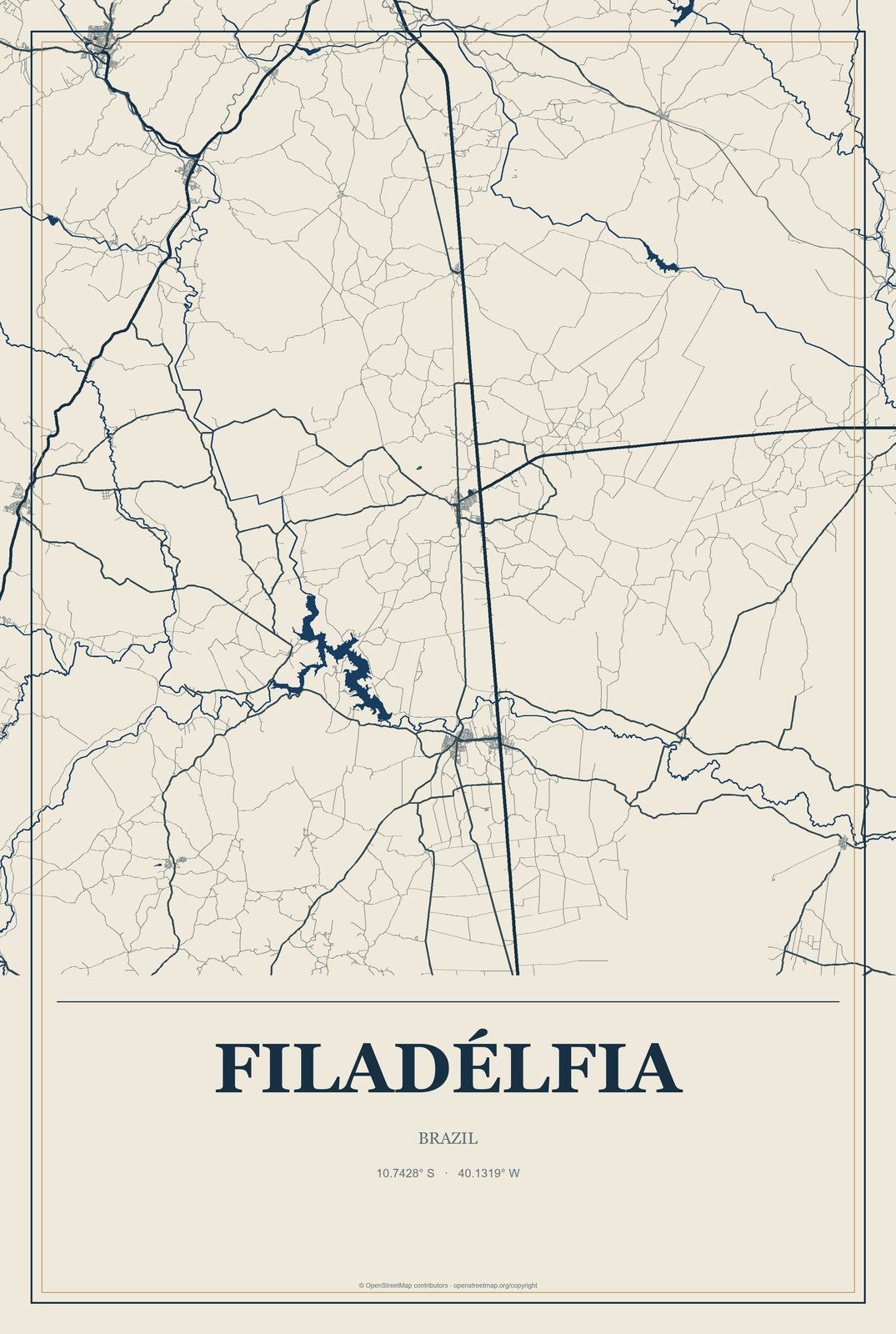 Filadélfia, Brazil City Map Aluminum Sign in Coastal Cutout style