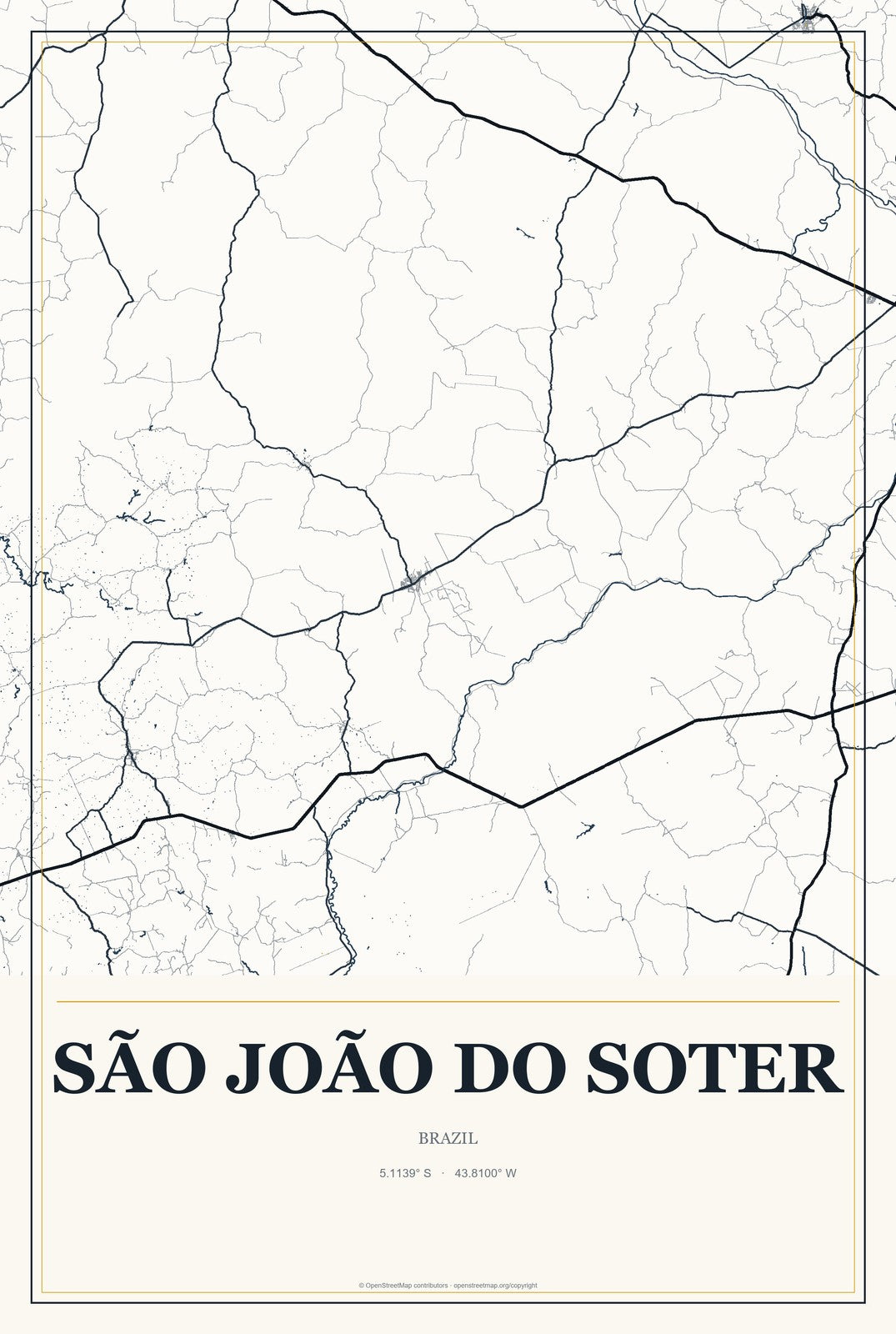 São João do Soter, Brazil City Map Aluminum Sign in Citrine Modern style