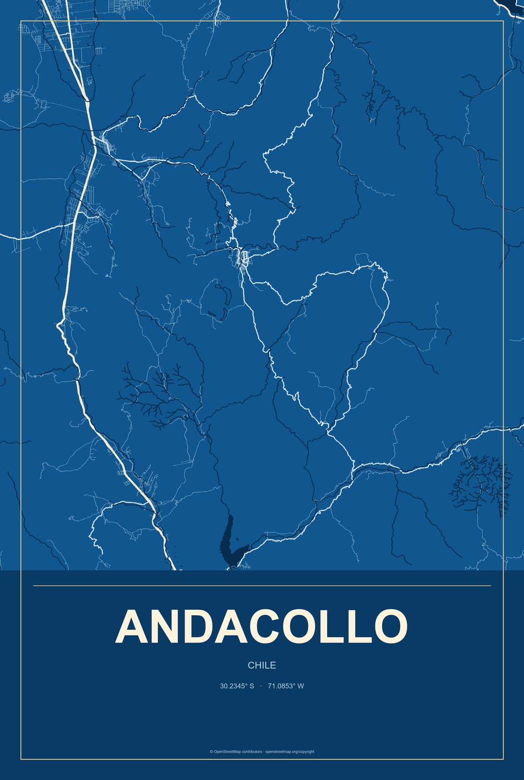 Andacollo, Chile City Map Aluminum Sign in Harbor Cobalt style