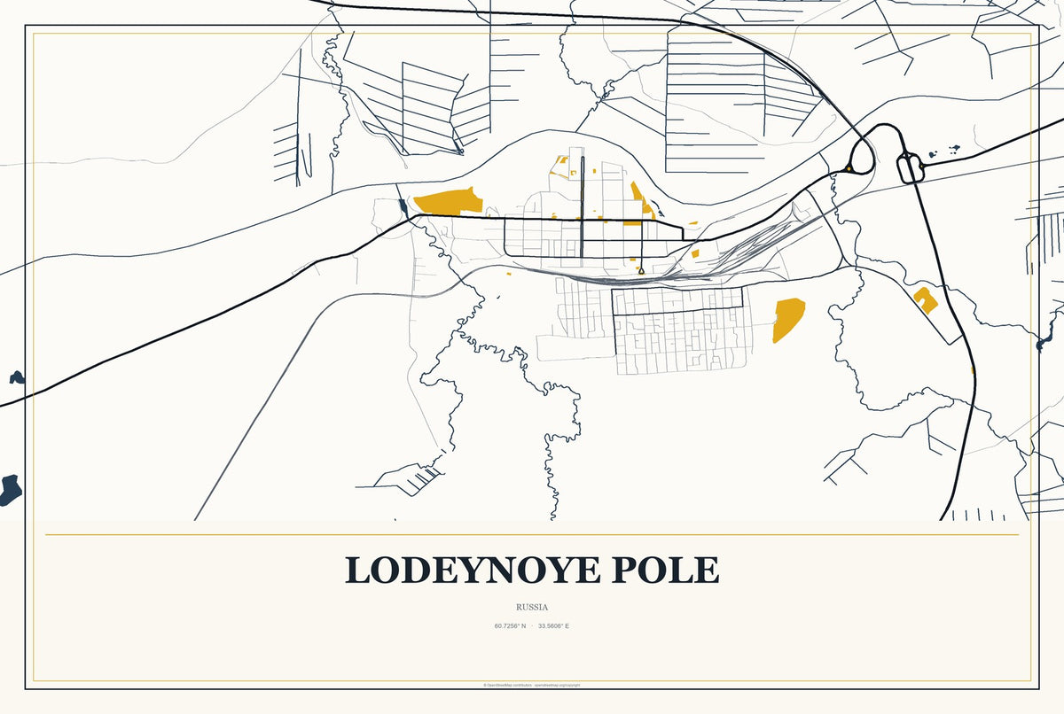 Lodeynoye Pole, Russia City Map Aluminum Sign in Citrine Modern style