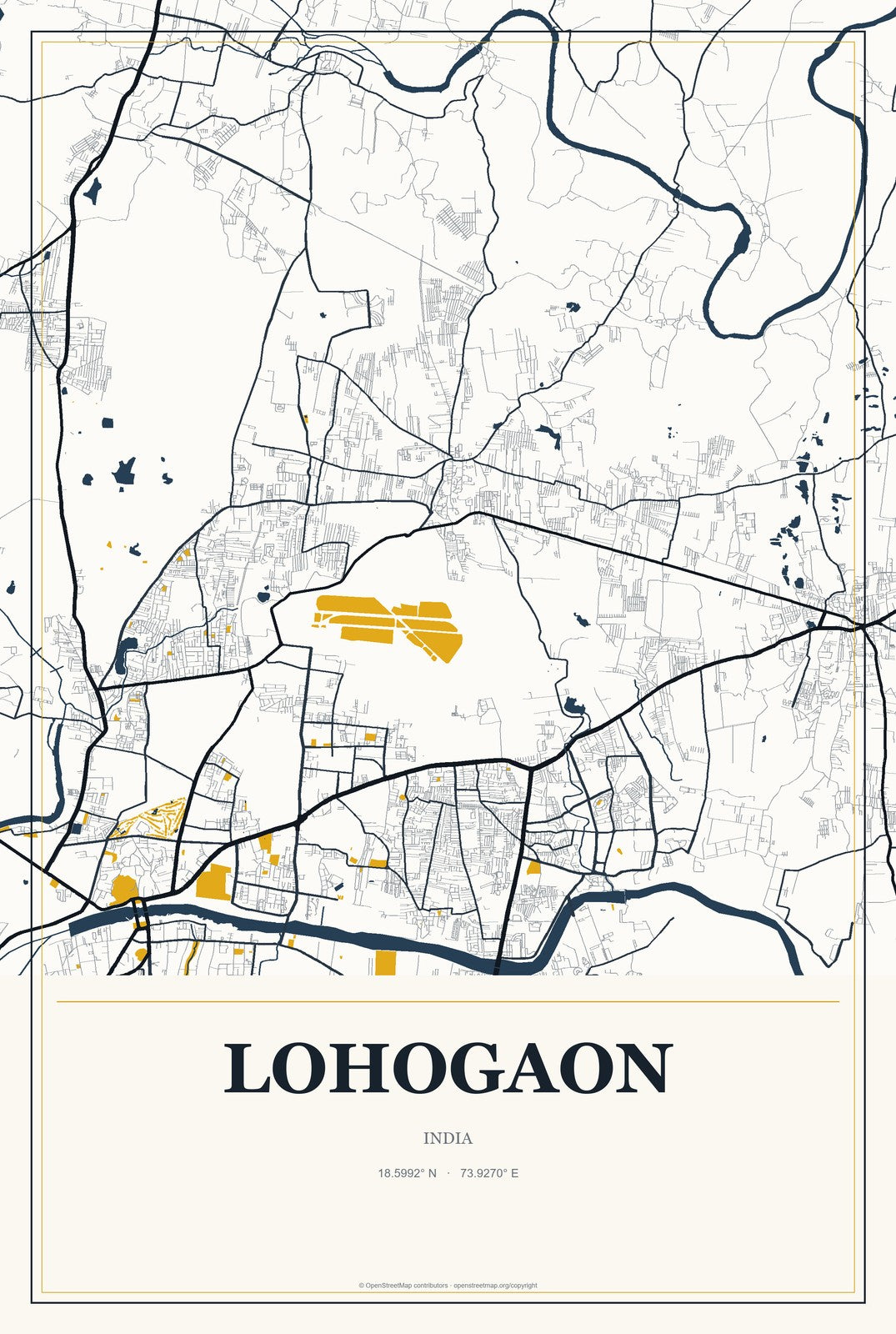 Lohogaon, India City Map Aluminum Sign in Citrine Modern style