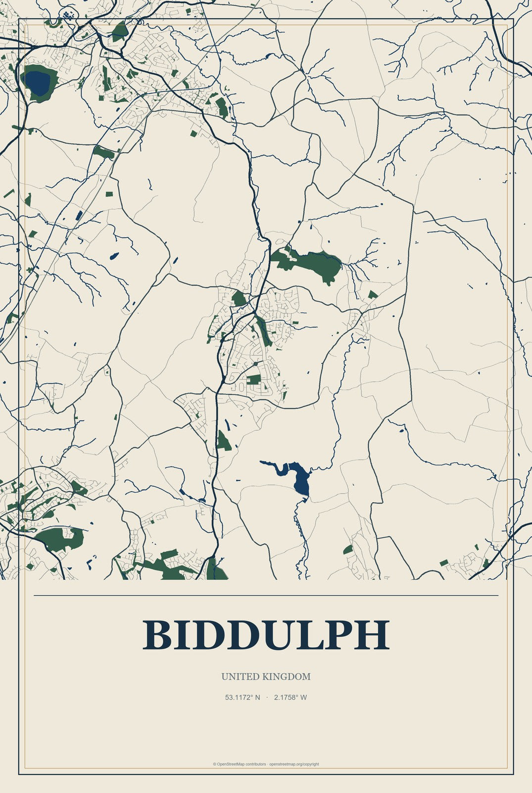 Biddulph, United Kingdom City Map Aluminum Sign in Coastal Cutout style