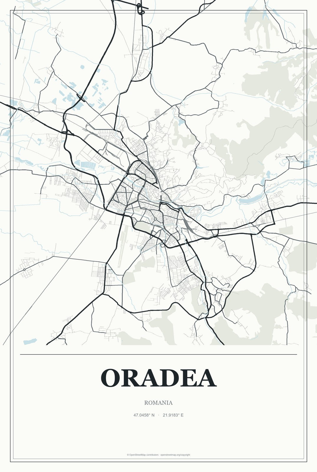 Oradea, Romania City Map Aluminum Sign in Gallery Air style
