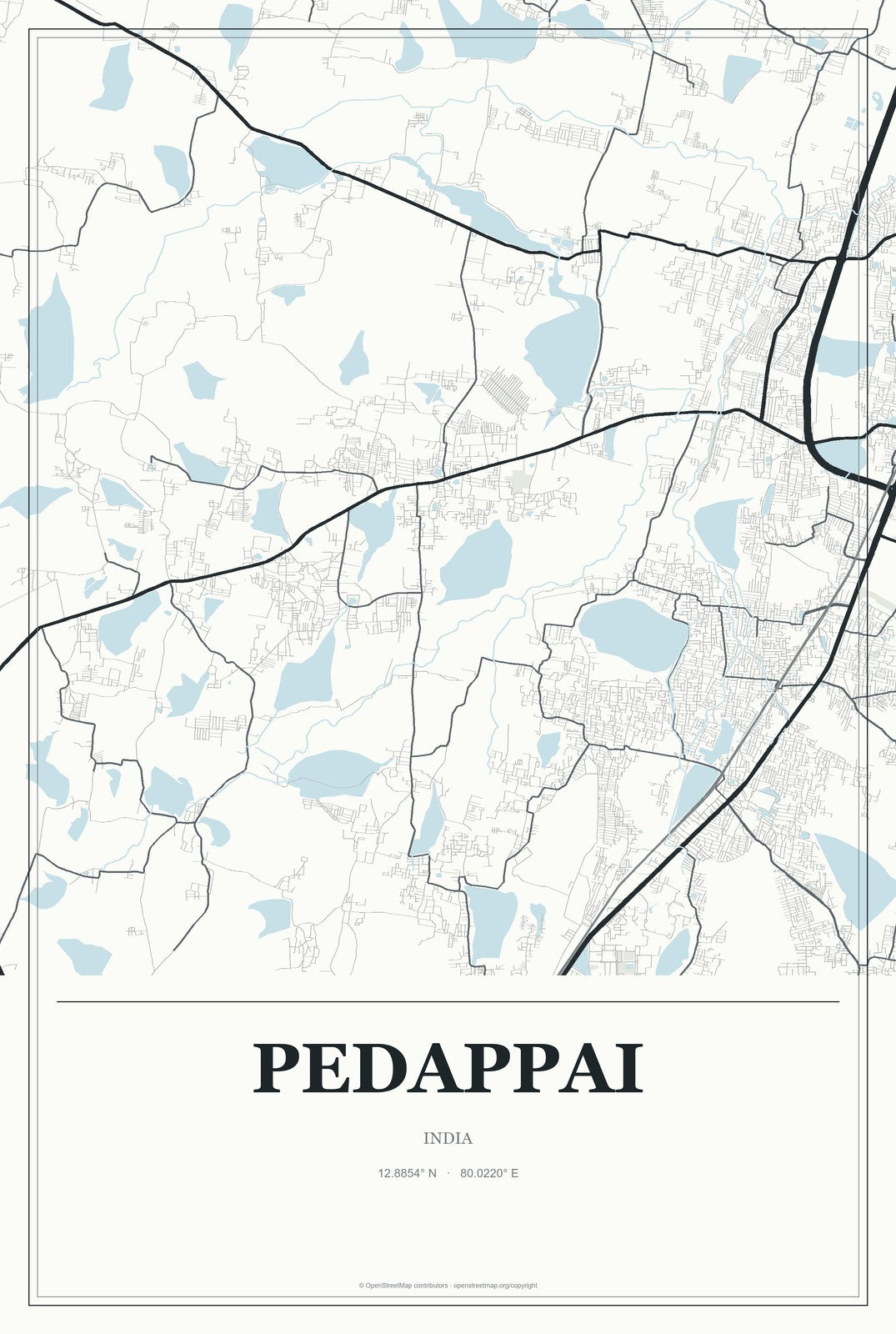 Pedappai, India City Map Aluminum Sign in Gallery Air style