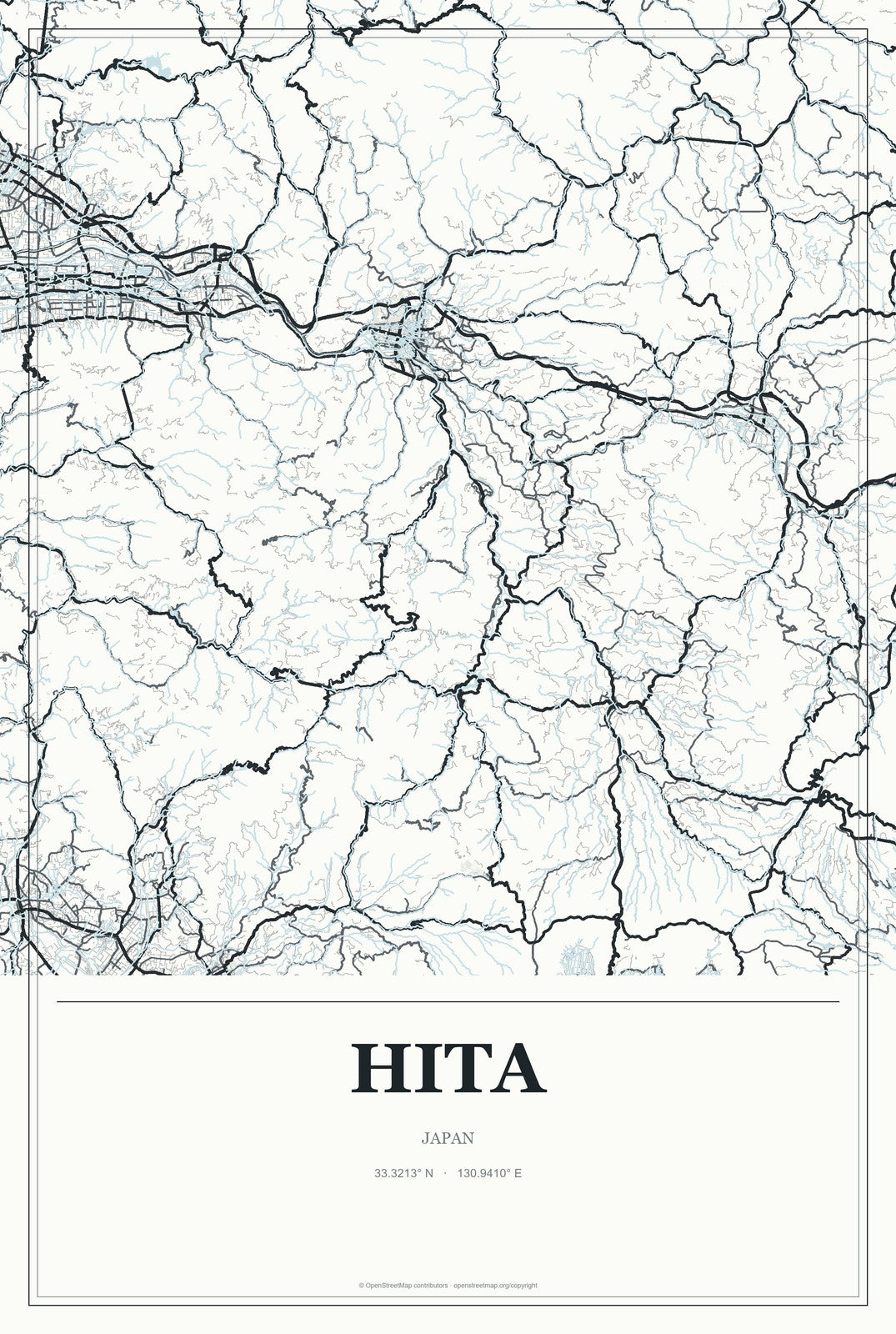 Hita, Japan City Map Aluminum Sign in Gallery Air style