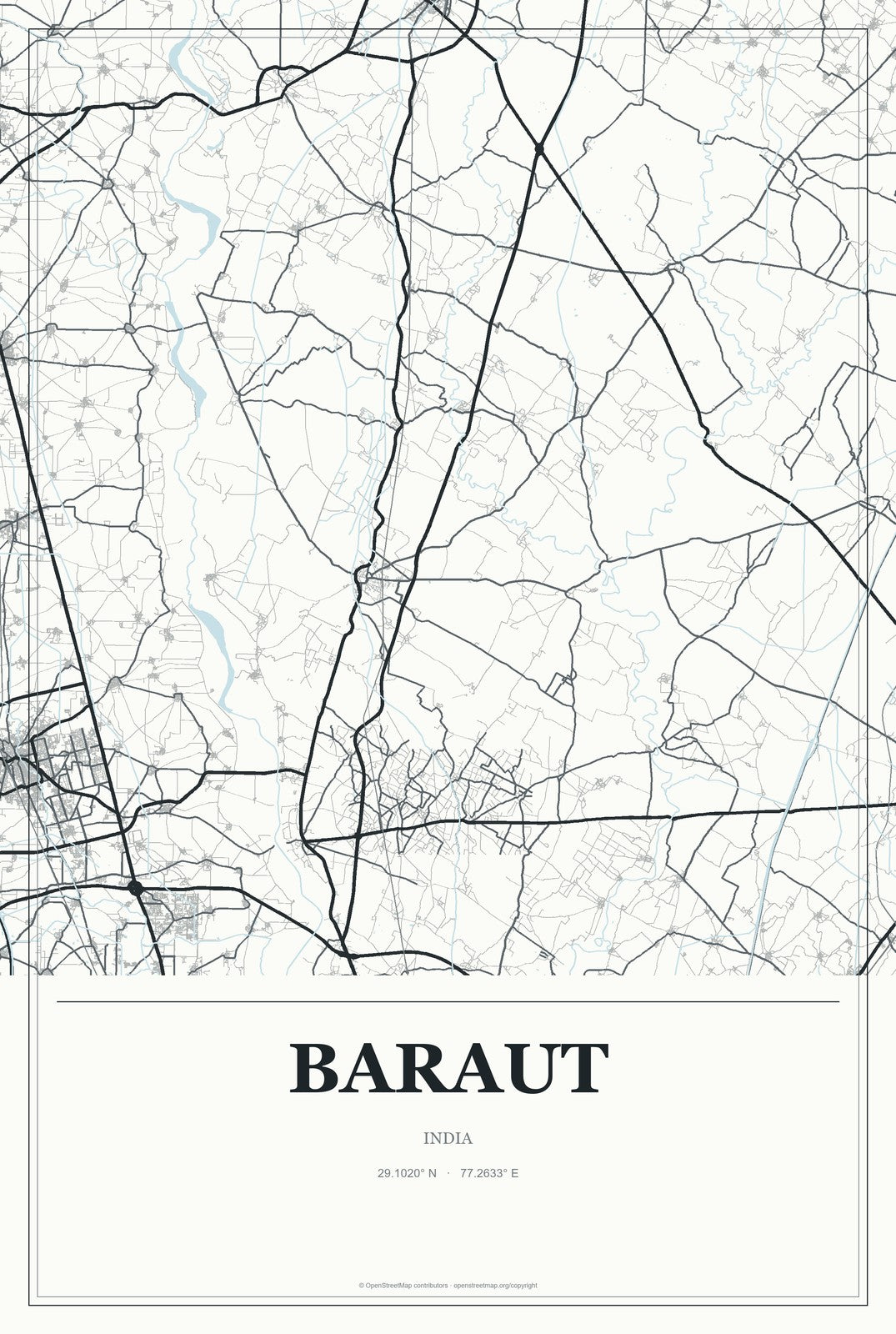 Baraut, India City Map Aluminum Sign in Gallery Air style