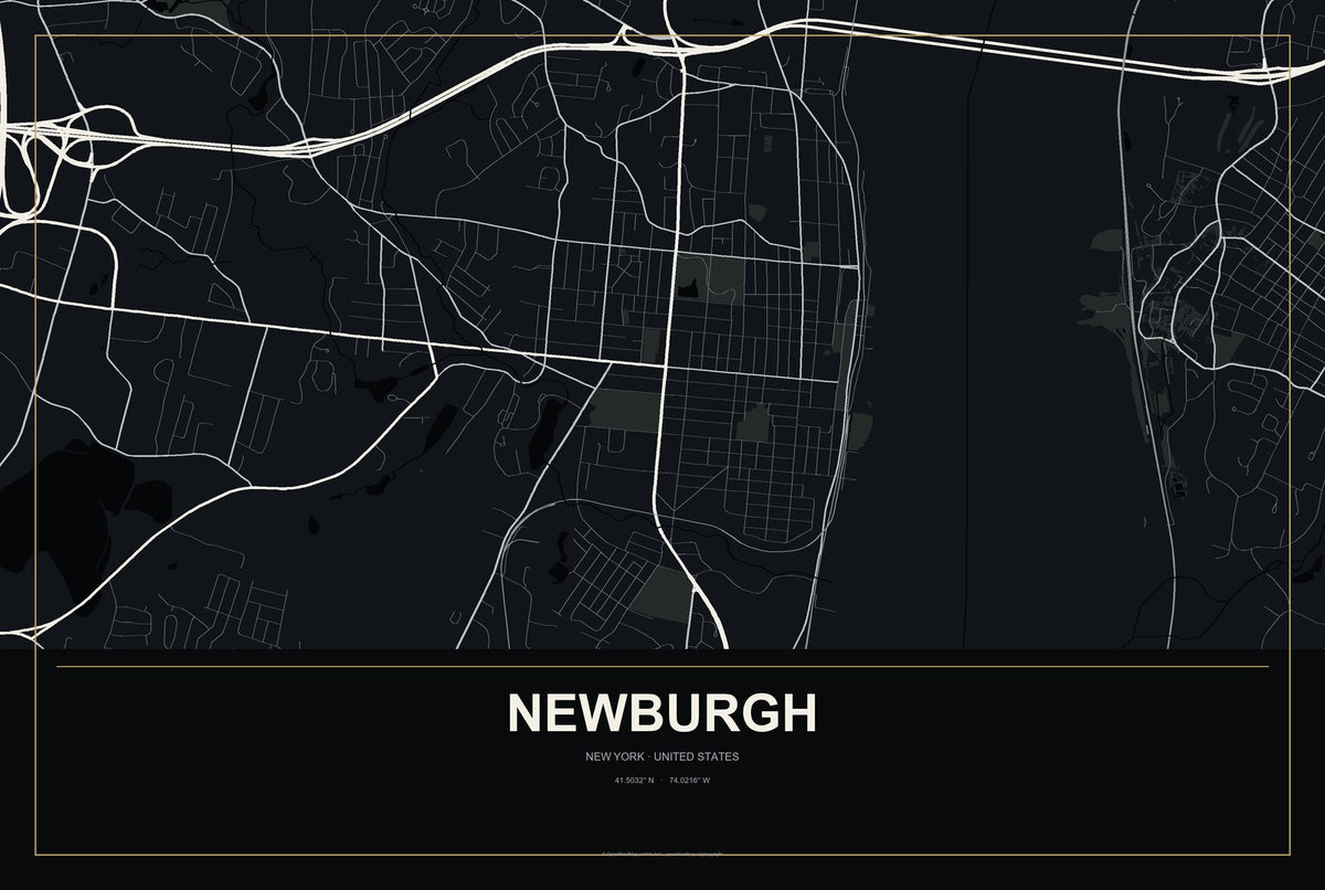 Newburgh, New York City Map Aluminum Sign in Metropolitan Noir style