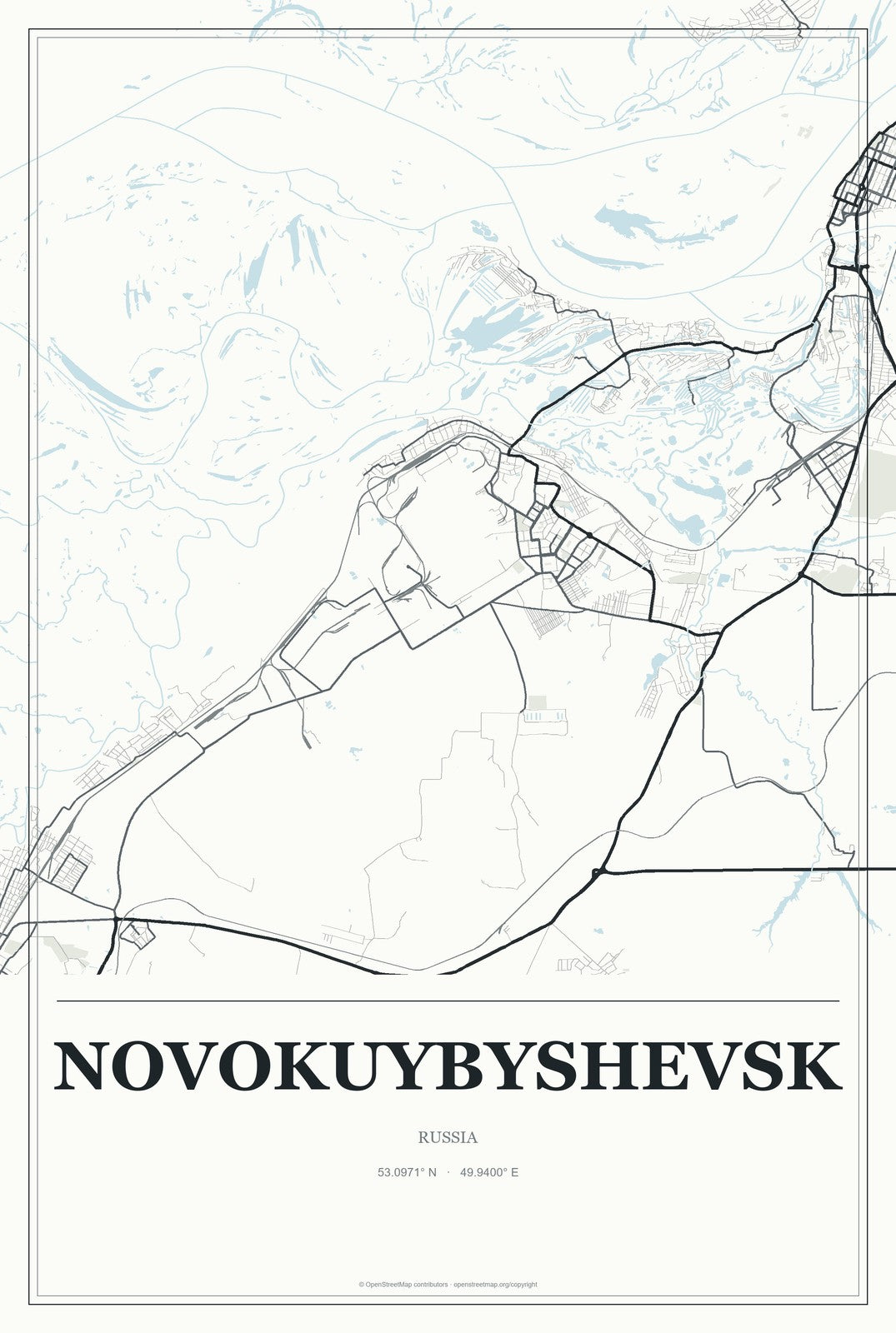 Novokuybyshevsk, Russia City Map Aluminum Sign in Gallery Air style