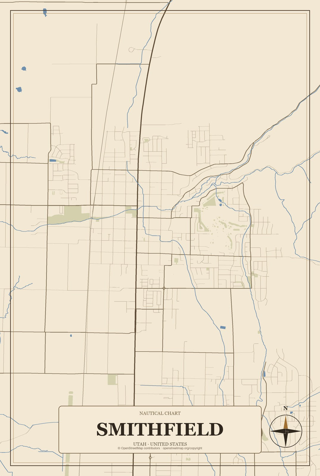 Smithfield, Utah City Map Aluminum Sign in Heritage Nautical style