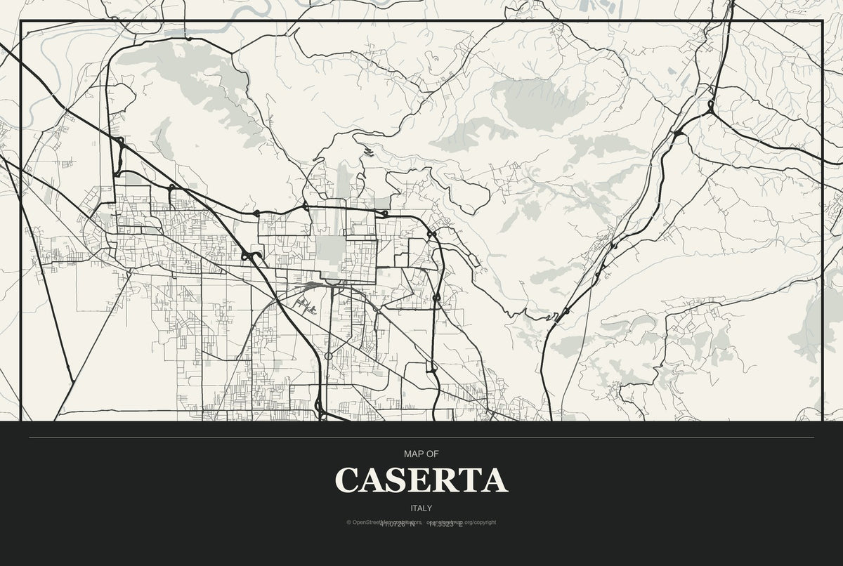 Caserta, Italy City Map Aluminum Sign in Museum Plaque style
