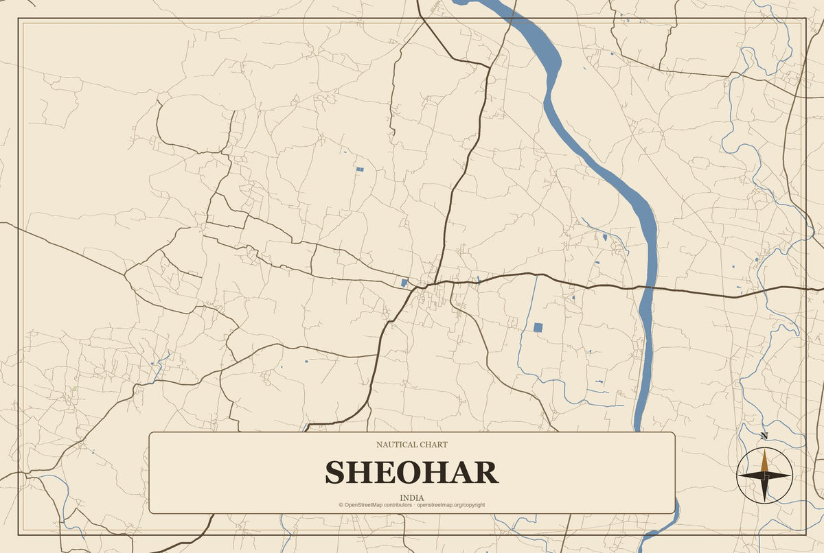 Sheohar, India City Map Aluminum Sign in Heritage Nautical style