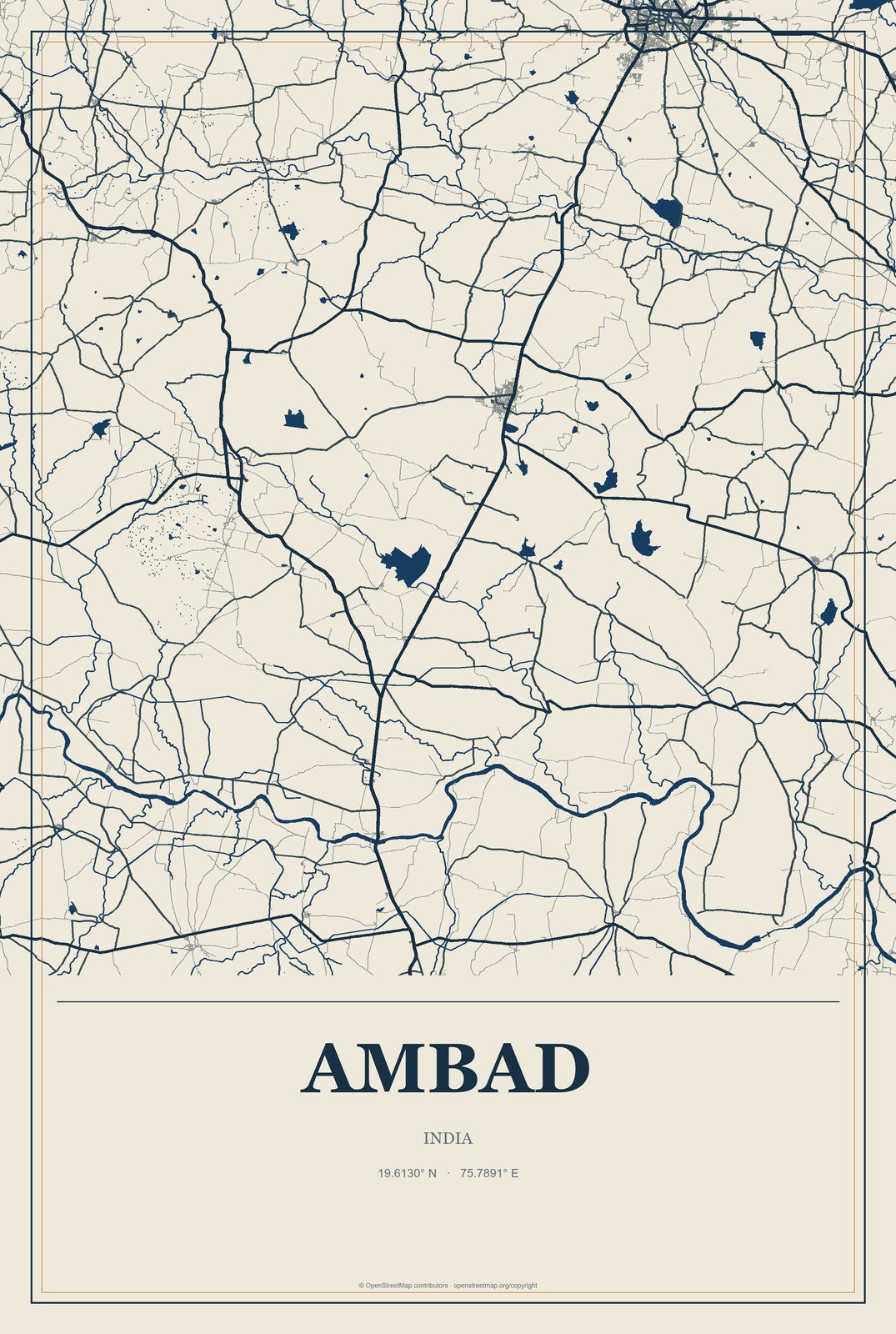 Ambad, India City Map Aluminum Sign in Coastal Cutout style