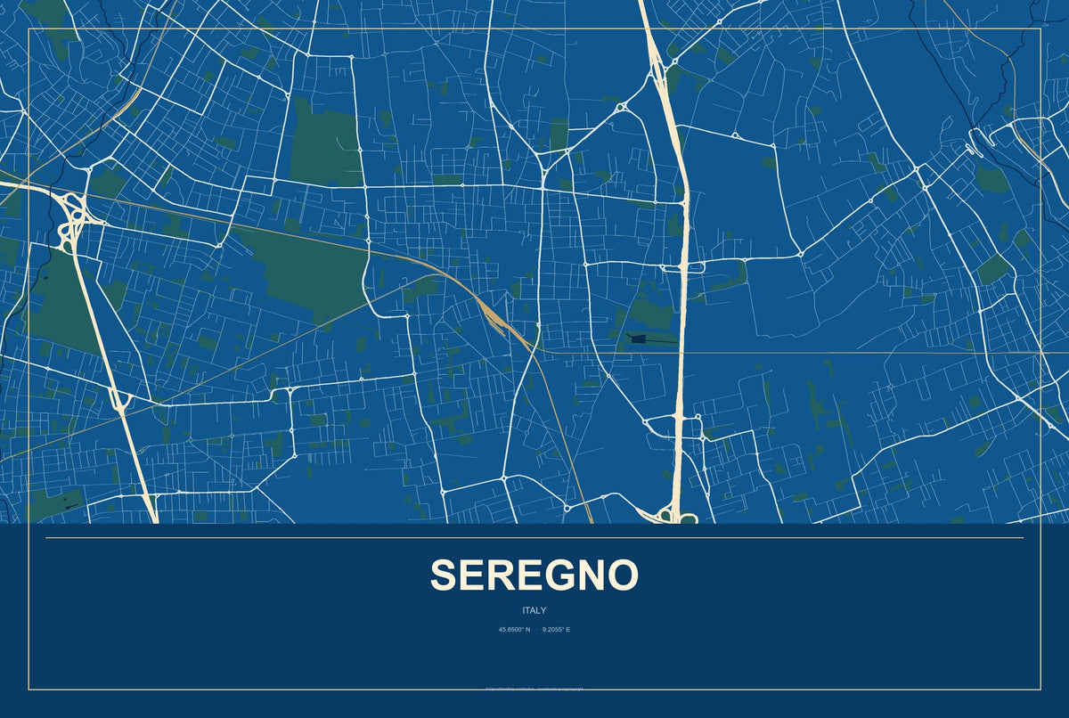 Seregno, Italy City Map Aluminum Sign in Harbor Cobalt style