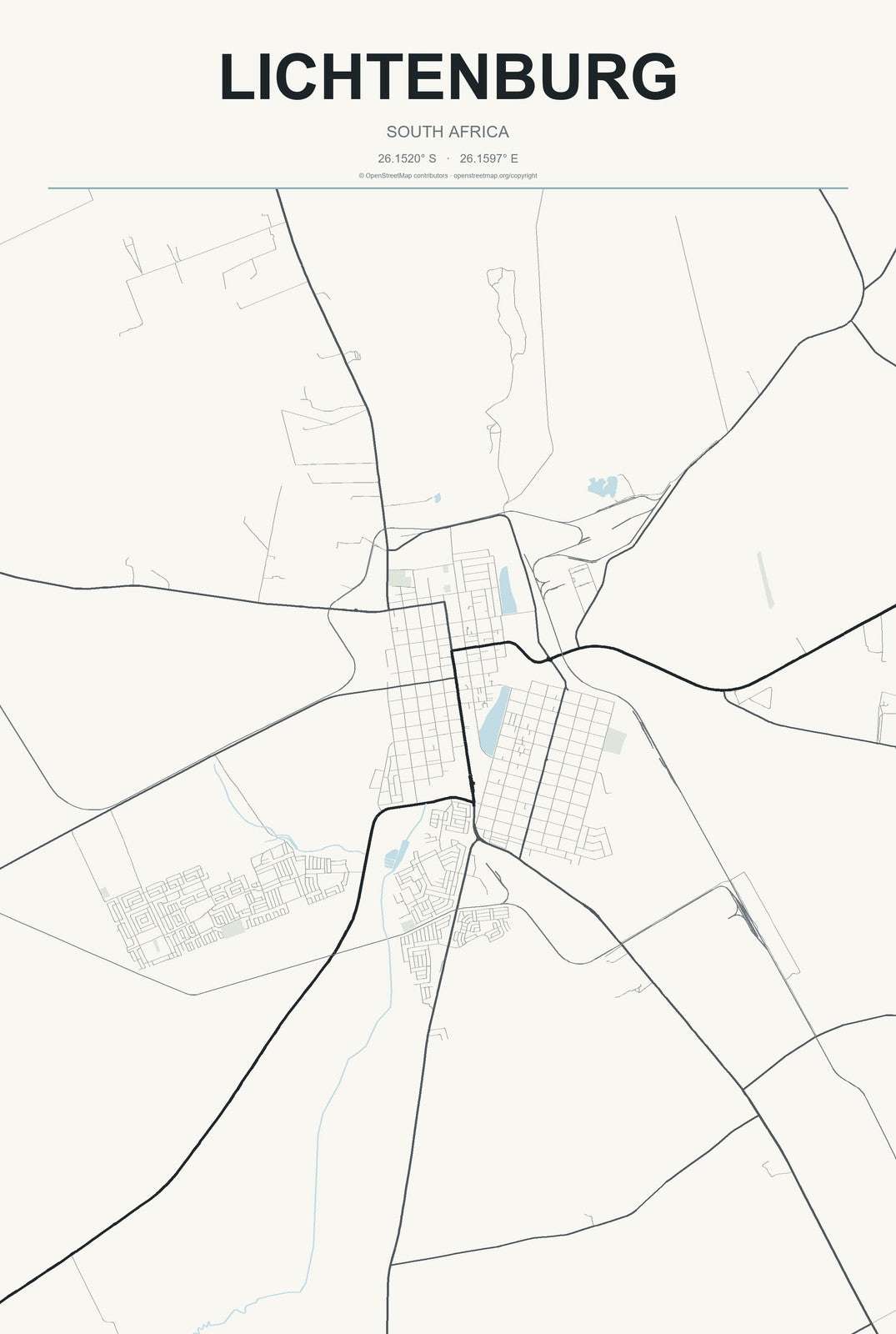 Lichtenburg, South Africa City Map Aluminum Sign in Headline Atlas style