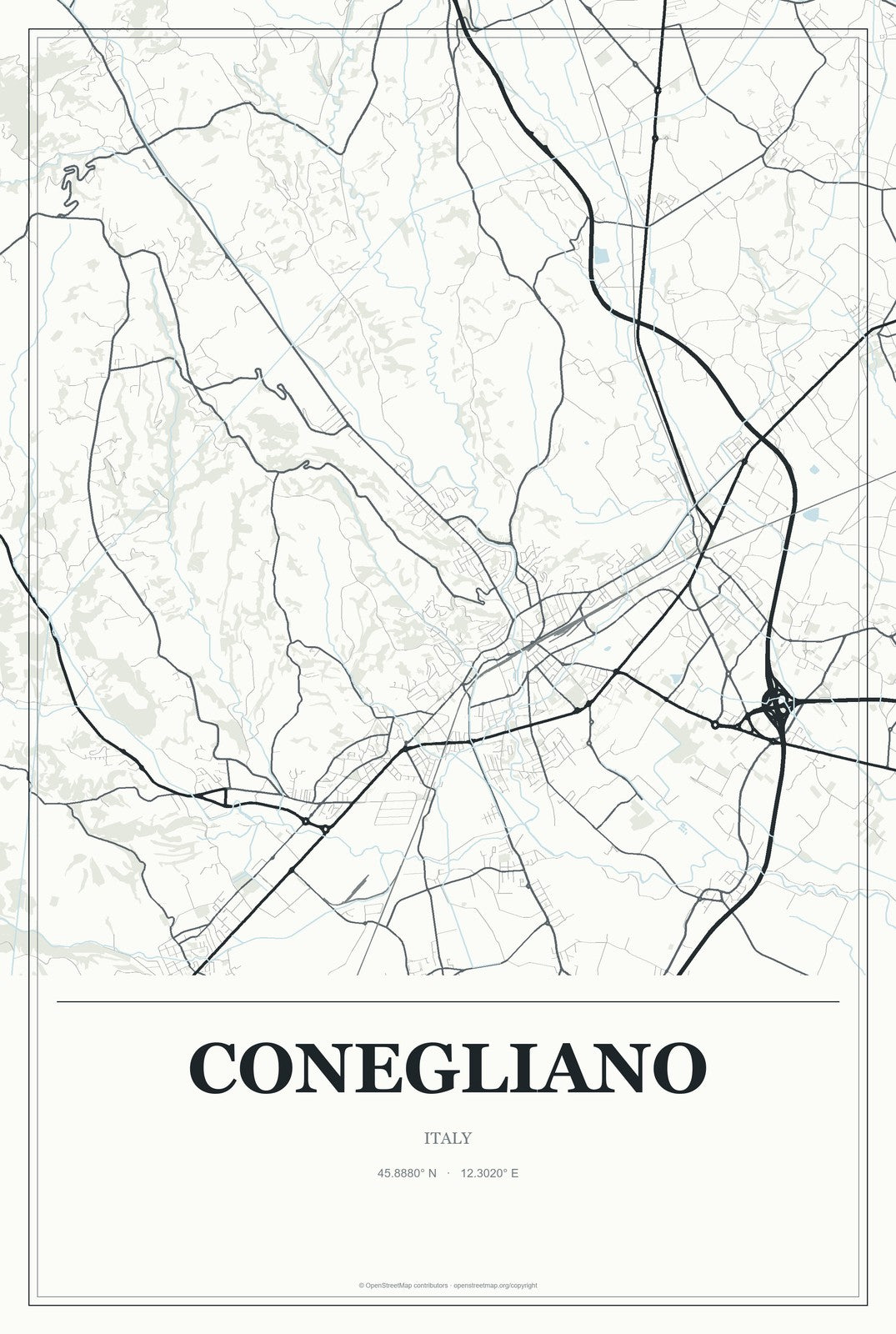 Conegliano, Italy City Map Aluminum Sign in Gallery Air style