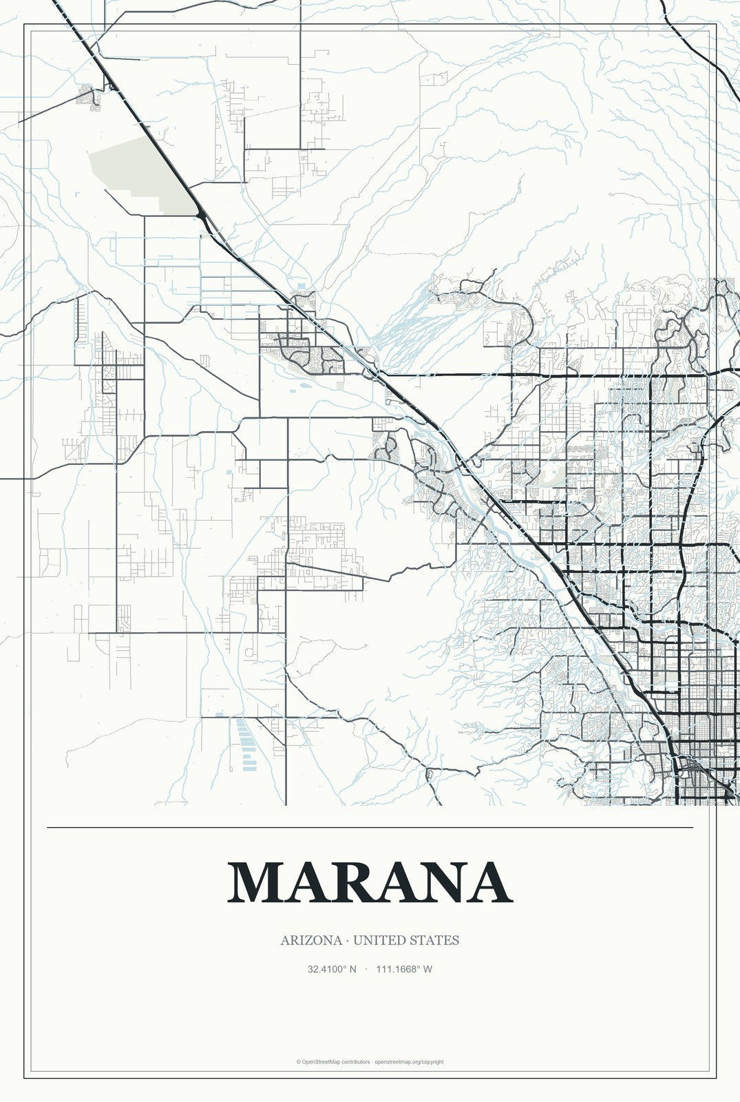 Marana, Arizona City Map Aluminum Sign in Gallery Air style