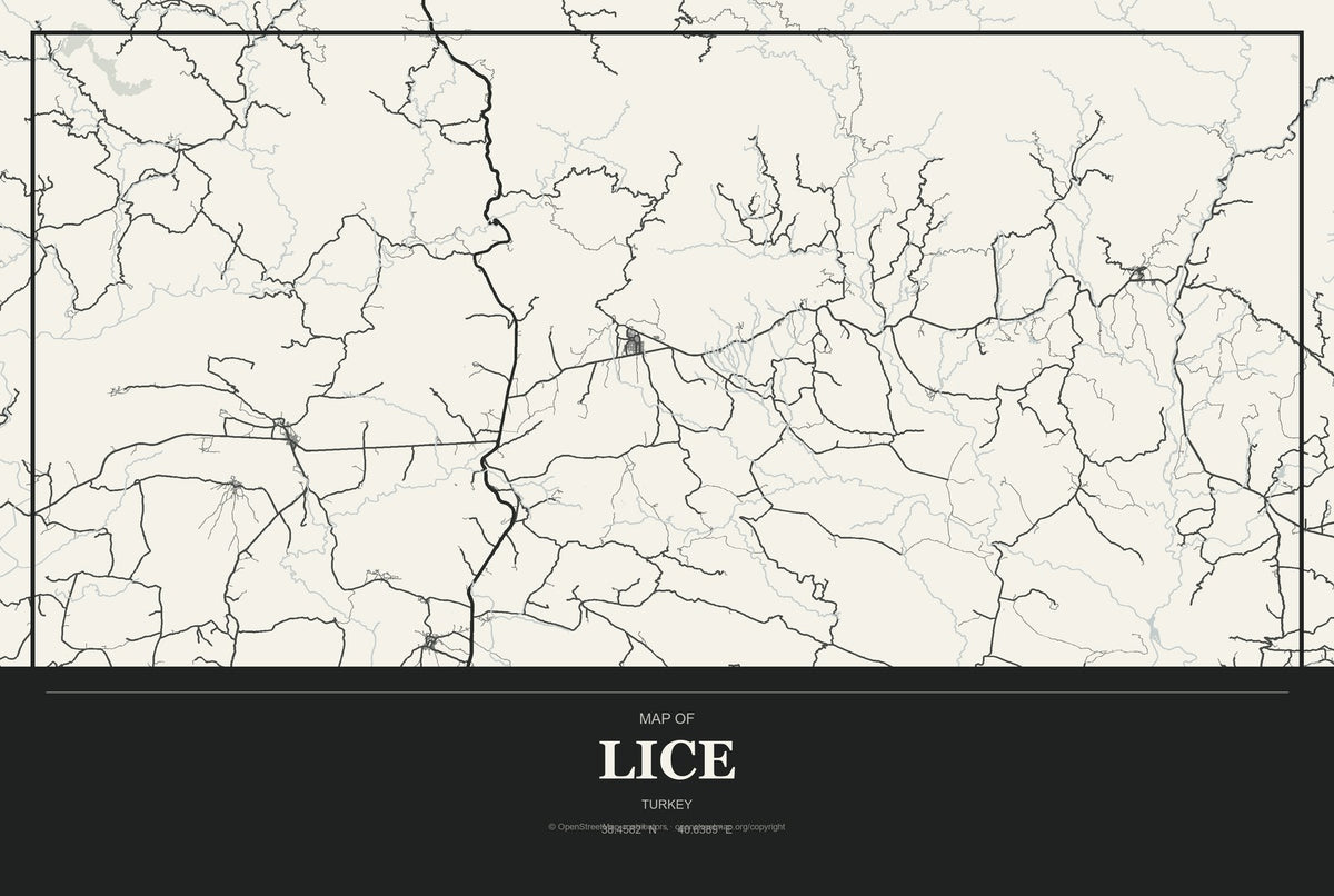Lice, Turkey City Map Aluminum Sign in Museum Plaque style